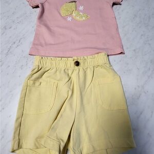 Pink and Yellow Kids Shirt and Shorts Set pekkle